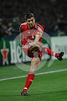 Steven Gerrard in action during the match